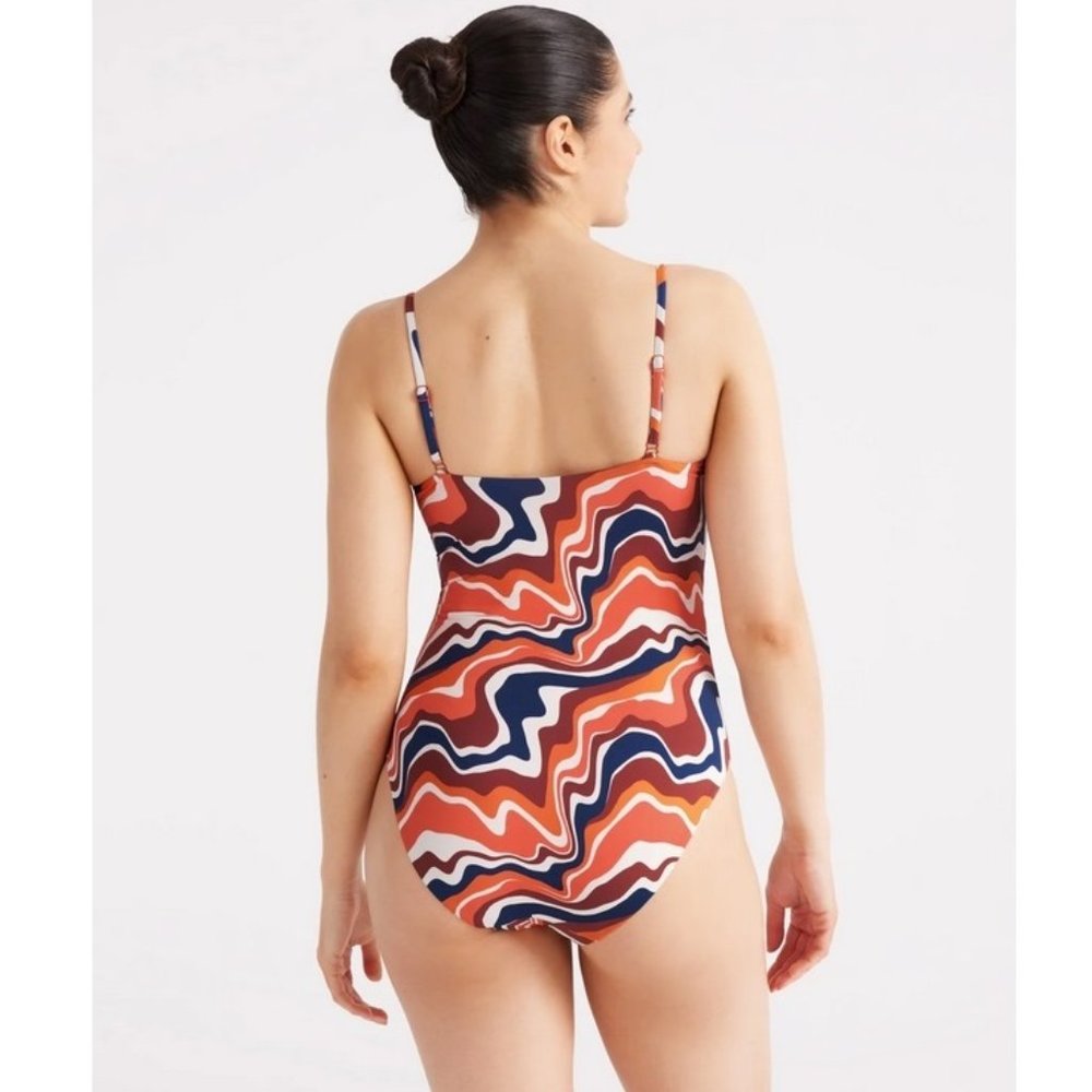 NWT Knix Womens Size XL Swimsuit+Sarong Bathing Suit Swimwear Swirl Orange Blue - Picture 4 of 16